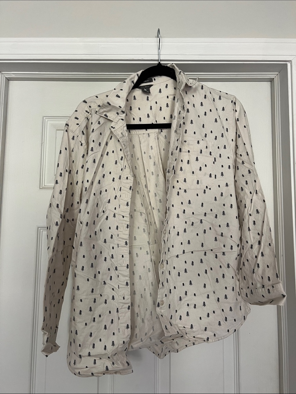 Women’s Cream Flannel Button-Up Shirt with Black Tree Print